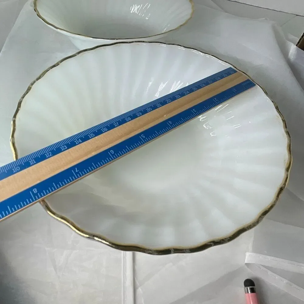 Fire-King lot of 2 serving bowls swirl design 22K trim